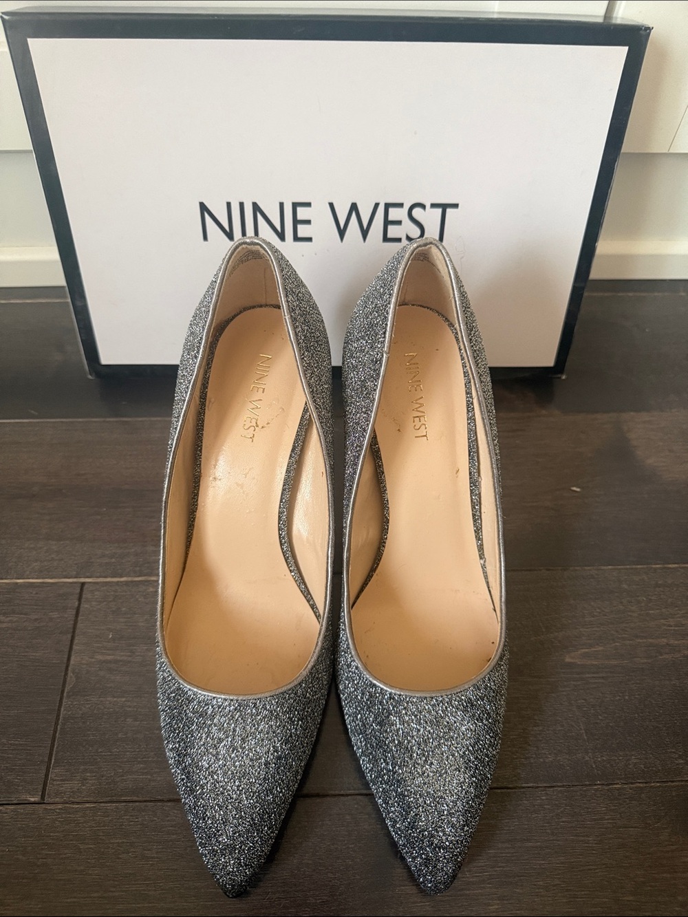Nine West Silver Glitter Pointed Pumps